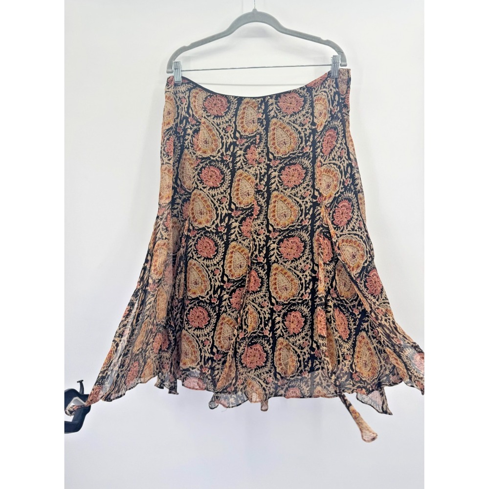 Ralph Lauren Brown Boho Asymmetrical Silk Paisley Western Whimsigoth Skirt 12